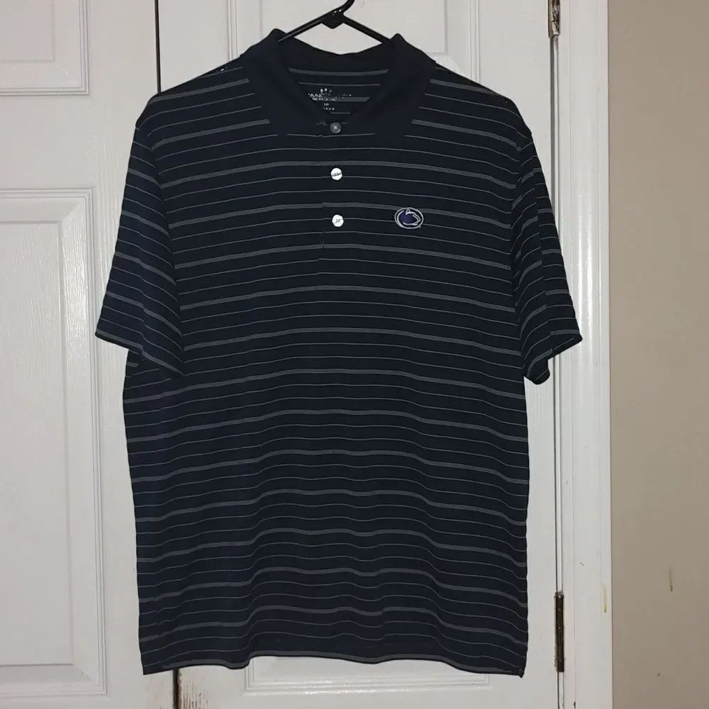 Penn State Vantage apparel  blue white striped nittany lion logo polo shirt Sz M